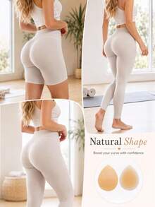 1 Pair Silicone Hip Lift Pads, Detachable Glue-Free Inner Lining, Soft Skin-Friendly, Natural-Looking Butt Lift Effect, Invisible And Seamless, Can Be Worn With Jeans, Casual Pants, Shorts, Built-In Shaping Pads In Underwear, Easily Create Full Butt Shape - Khaki - View 3