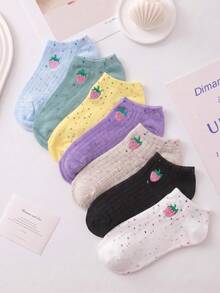 20/10/5/1 Pairs Women's Embroidered Short Invisible Socks, Multi-Color Cartoon Style, Breathable Moisture-Wicking Soft, Suitable For All Seasons And Multiple Occasions, Fresh Strawberry Embroidery - Multicolor - View 9