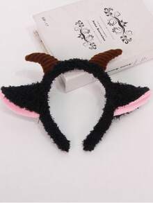 1pc Cute Animal Polyester Fiber Devil Horns & Sheep Ears Headband, Halloween Headpiece For Holiday Party Costume, Masquerade Headband - Black - View 3