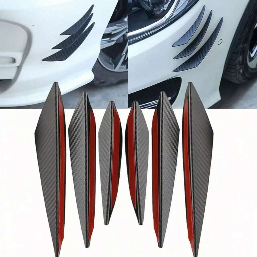 6pcs Universal Front Bumper Lip Decor Diffuser Splitter Fin Body Spoiler Duckbill Front Lip Trim Car Modification Decoration - 6PCS Carbon Fiber - View 1