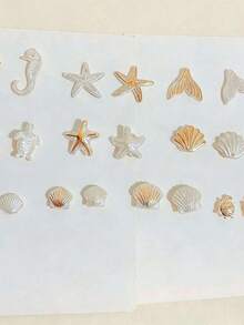 200pcs Ocean Series Beads Bracelet | Resin Shell, Conch, Seahorse, Starfish With Holes, Suitable For Jewelry Making, Hair Accessories, Phone Cases - Multicolor - View 7