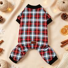 1pc Dog , Dual-Color Plaid Dog Four-Legged Outfit, Soft And Comfortable Pet Home Wear, Suitable For Small/Medium Dogs, Puppies, Cats, Autumn/Winter Outdoor And Indoor Use - Blue - View 5