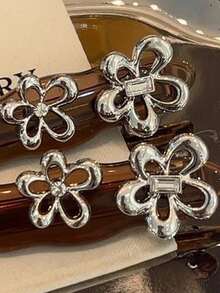 2PCS Niche Design Metal Flower Transparent Hair Clips, Non-Damaging Bangs Clips, Sweet & Cool Style Side Clips For Girls - Multicolor - View 2