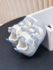 Cute Cartoon Pattern Infant Toddler Walking Shoes, Mesh Breathable Toe Protection Soft Sole Hook & Loop, Autumn Kids Casual Mesh Shoes - Baby Blue - View 4