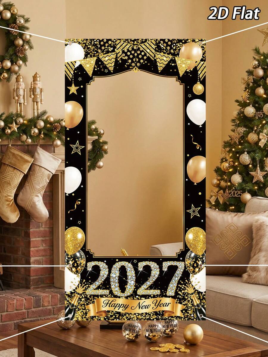 1件 2027新年黑金色氣球拍照背景布，新年快樂派對背景裝飾，新年橫幅，新年拍照背景，新年拍照道具，新年派對用品，新年派對裝飾，新年快樂，新年裝飾，新年佈置，新年禮物，居家新年裝飾，新年，拍照道具，2027新年，新年禮物，冬季