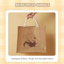 Miniso Disney Winnie The Pooh Jute Tote Bag, Cartoon Print Reusable Handbag, Large Capacity Lunch Bag, Suitable For Daily Use, Picnic And Travel - View 6