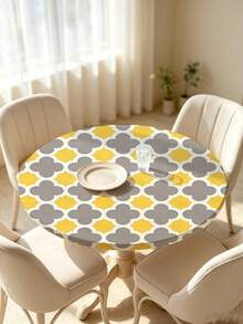 1pc Geometric Minimalist Round Tablecloth, Elastic Edge, Soft & Wrinkle-Resistant, Waterproof, Oil-Proof, Scratch-Resistant, Suitable For Round Dining Table, Outdoor Restaurant Decor & Outdoor Party, Kitchen, Baking, Outdoor Decor, Outdoor Patio, Breakfast, Brunch & Party Decor - Multicolor - View 6