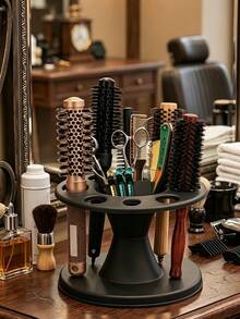 Hair Brush Holder, Round Hair Brush And Comb Storage Rack, Round Hair Brush Storage Rack, Professional Salon Curling And Dyeing Tool Display Rack, Black Comb Holder, Multi-Slot Scissors Holder, Desktop Bathroom Storage, Salon Hairdressing Station Vanity, Used For Hair Styling Accessories - Multicolor - View 6