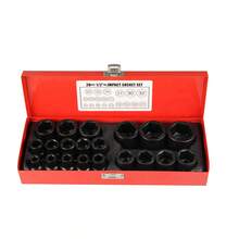 Conjunto de 20 peças de soquetes pneumáticos curtos de 1/2 polegada, soquetes sextavados e soquetes de impacto, de 8 mm a 32 mm, em aço liga cromo-molibdênio, com cantos arredondados e caixa de armazenamento. - A - Visão 3