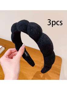 3pcs Women's Cloud-Shaped Headbands - Comfortable Elastic, Suitable For Skincare And Makeup - Washable Polyester Fiber Hairbands - Multicolor - View 10