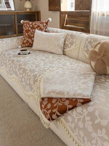 1 cái vỏ đệm ghế sofa họa tiết jacquard hoa dây leo có vân nổi kèm tua rua, chống trầy xước chống trượt, thân thiện với thú cưng, mềm mại, giặt máy được, phù hợp cho sofa 1/2/3/4 chỗ và sofa góc chữ L, phong cách Bohemian Farmhouse cho nội thất gia đình - Màu be - Xem 7