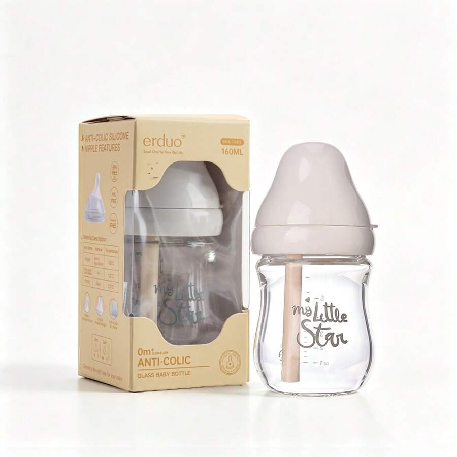 1 Pc New Anti Colic System 160ml/240ml Wide Neck Silicone Nipple Glass Baby Bottle For Newborn Breastfeeding Babies Infant Gift Set