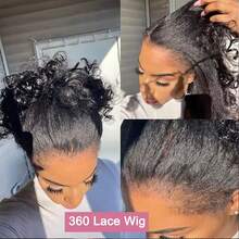 Dollface Invisible Strap 360 Full Lace Wig Kinky Straight Human Hair Wig Lace Front Wig With Drawstring 360 HD Lace Frontal Wig 30 40 Inch - Natural Black - View 4