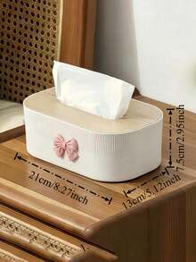 Cute Bow Decor Tissue Box, Minimalist Wood Grain Napkin Dispenser, Bedroom Living Room Office Desktop Tissue Holder, Home Decor Organizer, Rectangular Vertical Striped Tissue Storage Rack, Bedroom, Living Room, Office, Car Desktop Napkin Container, Beautiful Home Decor Organizer, Gift Choice - Multicolor - View 11