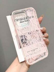 1 Light-Colored Girly Romantic Lace Pattern Contrast Color 3-In-1 Pink Frame Transparent Non-Slip Soft Phone Case Compatible With Iphone 11/12/13/14/15/16pro Max - Multicolor - View 3