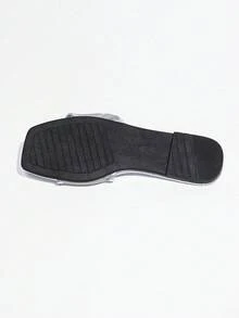 1 Pair Solid Color Fashion Hollow Silver Flat Sandals, Vacation Autumn/Winter Casual Comfortable Slip-On - Silver - View 8