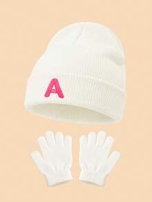 Set 2 Buah Topi Rajut Lipat Bergaris Putih dan Sarung Tangan Tanpa Jari, Bordir Huruf Personalisasi 26 Pilihan, Kain Elastis Ramah Kulit Dapat Dicuci, Cocok untuk Paduan Pakaian Musim Gugur/Musim Dingin Anak Perempuan - Putih - View 37