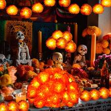 1pc Glowing Marigold Garland, 10 LED/20 LED Artificial Marigold String Lights, Halloween, Suitable For Indoor/Outdoor Holiday Party Decoration, Diwali - Orange - View 4