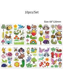 10 Sheets Insects Temporary Tattoos, Bees, Caterpillars, Butterflies Pattern Tattoo Stickers For Women And Men, Cartoon Fake Tattoo Body Stickers Suitable For Party, Birthday Gifts - Multicolor - View 7