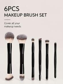 6pcs/4pcs/2pcs Dual-Ended Makeup Brush Set, Professional Soft Synthetic Bristle Face And Eye Makeup Brush Set, Suitable For Foundation, Blush, Eyeshadow, Eyebrow Blending And Other Makeup Tools, Girls Gift, Birthday Gift, Giveaway - Black - View 5