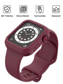 2合1運動矽膠錶帶與錶殼，相容 40mm、41mm、42mm、44mm、45mm、46mm 與 49mm 尺寸，柔軟舒適鉚接矽膠錶帶搭配防震鏤空矽膠保護殼，相容 Series Ultra/12/11/10/9/8/7/6/5/4/SE 機型，防水運動錶帶與錶殼套組，男女適用 - 矽膠錶帶+錶殼-酒紅色 - 查看 8
