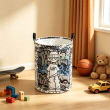 1PC Street Graffiti Cartoon Character Print Storage Basket With Handles, Urban Hip‑Hop Figure Graffiti Letter Background Pattern Household Organizer Bin, Suitable For Multi‑Purpose Storage Of Clothes Sundries, Home And Room Decor - Multicolor - View 4