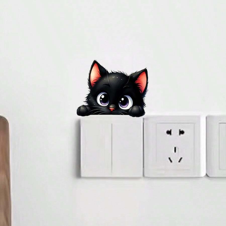 1pc Creative Cute Cat Switch Decor Sticker, Delicate And Vivid Design, Made Of PVC Material, Self-Adhesive Backing Removable Without Residue, Decorate Switch Socket, Add Fun To Plain Home Corners, Beautify Home Details And Enhance Space Atmosphere - one-size - View 1