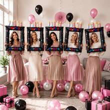 28 Inch Pink & Blue Birthday Photo Frame Balloons, Photo Booth Decorations, Suitable For Birthday Parties, Anniversary Celebrations, Holiday Events, Festive Backgrounds, Outdoor Activities, Creating Party Atmosphere, Photo Backdrop, Decorative Ball Supplies - Birthday Photo Frame Balloon - View 2