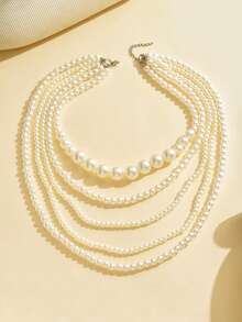 1PC Multi-Layered Faux Pearl Necklace Elegant Stylish Versatile Women's Jewelry Suitable For Parties, Banquets Wedding Accessory - Multicolor - View 3