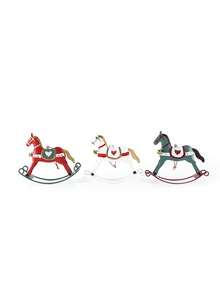 Vintage American Style Tin Rocking Horse Pendant, Red White Green Printed With Bell, Christmas Tree Holiday Decoration Hanging Ornament, Soft Home Decor - Multicolor - View 8