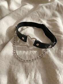 1pc Black Leather Heart Chain Geometric Harajuku Style Leg Chain Ankle Bracelet For Women - Black - View 3