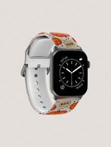 1pc Warm Orange Cute Halloween Pumpkin Pattern Silicone Watch Band, Compatible With Samsung, Honor Smartwatches, Compatible With Apple Watch 38mm 40mm 41mm 42mm 46mm 45mm 44mm 49mm, Fashion Soft Comfortable Sports Watch Band, Compatible With Apple Watch Ultra Series SE/11/10/9/8/7/6/5/4/3/2/1, Halloween/Thanksgiving Outfit Accessory Watch Band - Multicolor - View 3