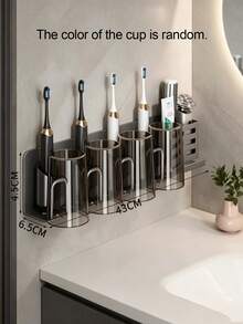 Wall-Mounted Toothbrush Holder Storage Rack, Bathroom Organizer, No-Drill Wall-Mounted Toothbrush Holder With Storage Slot And Cup, Space-Saving Bathroom Storage Rack, Modern Practical Design, Suitable For Electric Toothbrushes, Razors And Toiletries - Multicolor - View 6