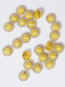 10-200顆 12mm 黃色珍珠花，中心鑲嵌黃色珍珠，周圍環繞小白色水鑽，向日葵圖案，亮面鈕扣水鑽花，DIY手工配件，適用於花卉頭飾與衣飾裝飾 - 12mm黃珍珠花 - 查看 7