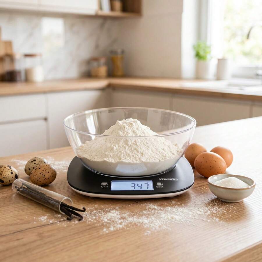 Mesko ميزان مطبخ مع وعاء، ميزان طعام رقمي، ميزان مطبخ مع وعاء خلط - شاشة LCD، وظيفة التصفير، أسود - ميزان مطبخ - مشاهدة 1