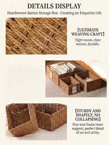 1/3 PiecesHand-Woven Storage Basket, Multi-Functional Desktop Storage Rack, Suitable For Storing Snacks And Toys, And Can Also Be Used In Kitchens, Bathrooms, Bedrooms, Etc. - Khaki - View 6