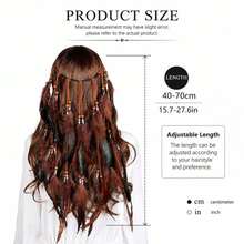 Coffee Colored Feather Headband With Bohemian Style Adjustable Long Feather Hair Accessory - Multicolor - View 1