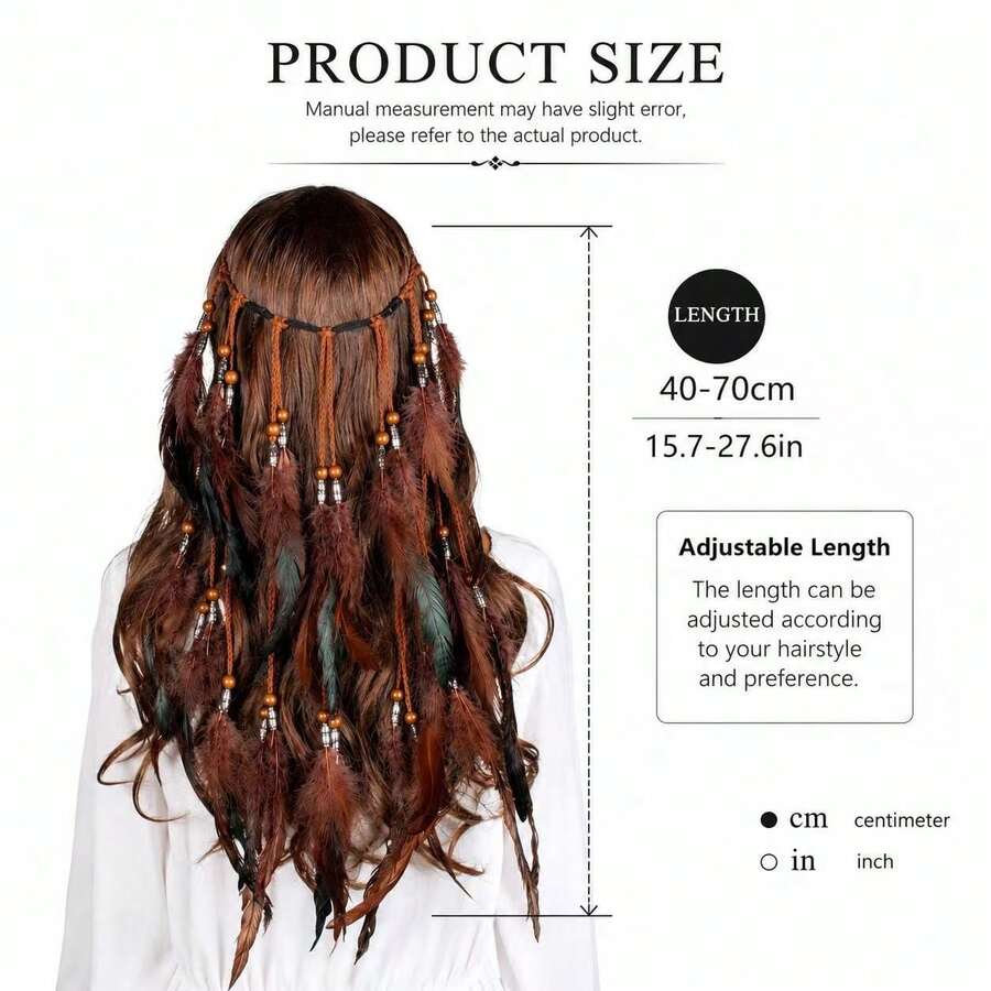 Coffee Colored Feather Headband With Bohemian Style Adjustable Long Feather Hair Accessory - Multicolor - View 1