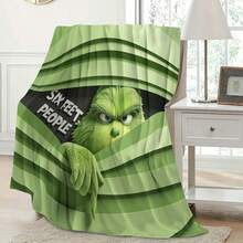 The Grinch Soft & Comfortable 1pc Open Curtain Modern Flannel Christmas Nap Blanket - Christmas Tree, Deer, Snowflake, Snowman - Polyester Nap Blanket - Digital Print Craft, Suitable For Sofa, Bed, Travel, Office Home Decor - Multicolor - View 4
