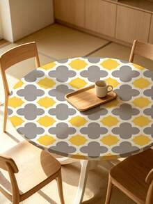 1pc Geometric Minimalist Round Tablecloth, Elastic Edge, Soft & Wrinkle-Resistant, Waterproof, Oil-Proof, Scratch-Resistant, Suitable For Round Dining Table, Outdoor Restaurant Decor & Outdoor Party, Kitchen, Baking, Outdoor Decor, Outdoor Patio, Breakfast, Brunch & Party Decor - Multicolor - View 1