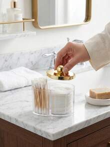 2-In-1 Cotton Pad & Cotton Swab Storage Box, Dual Compartment Bathroom Vanity Organizer, Minimalist Cosmetic Storage Box, Countertop Makeup Accessories Organizer - Multicolor - View 5