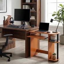 WALPLUS Computer Desk Easy Assembly Compact Composite Wood PVC Tubes 80.01x73.03x40.01cm Light Cherry Home Office - Black - View 6