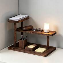 1pc Solid Wood Desktop Storage Rack, Multi-Layer Vertical Shelf, 3-Tier Food Cake Tray, Makeup Display Stand, Tea Table Decor, Suitable For Desktop Use - Dark Brown - View 2