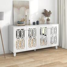 White Mirrored Sideboard With Cool Crystal Handles, Four Doors, With Adjustable Laminate. For Living And Dining Rooms, 160 X 40 X 84 Cm - View 6