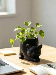 Unique Tail-Less Cat Planter, Cute Indoor Succulent Pot, Animal Theme Home Decor Planter, Creative Bonsai Pot - Ideal Gift; Charming Decoration For Office Desk, Room And Home - Multicolor - View 12