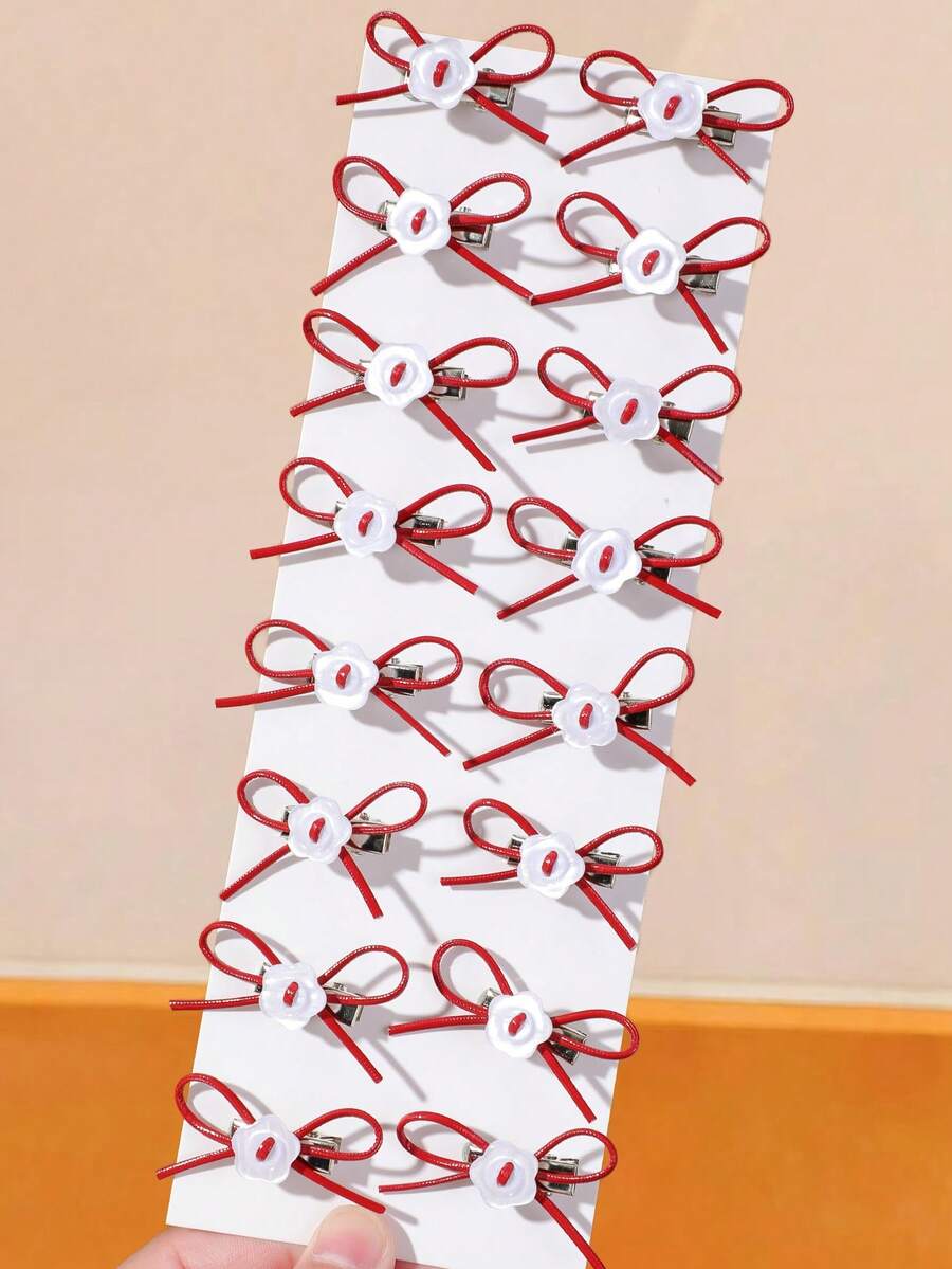 10pcs Girls Multi-Color Flower Bow Hair Clips Hair Accessories Headwear Top Clip Back Clip Side Clip Alligator Hair Clip Daily Use - Red - View 1