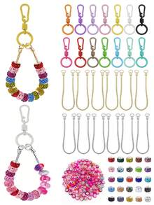 32PCS Dopamine Color Keychain Set With Random Color Keychains, Snake Chain, Random Color Large Hole Beads, DIY Keychains For Backpack Charms, Wedding And Holiday Gifts - Keychain Accessory Kit - View 8