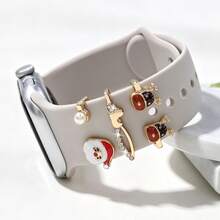 3pcs Cute Colorful Christmas Reindeer & Santa Claus Watch Band Decorative Rings, Multiple Styles Available, Compatible With Apple Watch Band Decoration, Perfect For Holiday Wear - Gold - View 4
