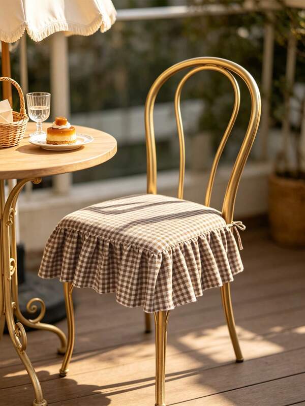 1pc Small Square Chair Cover, Romantic French Cotton Square Pleated Ruffle Tie-Up Non-Slip Seat Cushion Cover, Suitable For Garden Party, Outdoor Lawn Wedding, Spring Afternoon Tea Party, Back To School, College Decor