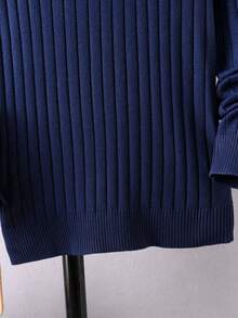 Boys' College Style Solid Color Striped Stand Collar Sweater Long Sleeve Knit Pullover, Suitable For School Daily Casual Wear In Spring, Autumn And Winter - Navy Blue - View 6